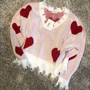 Boutique Distressed Heart Sweater - NWT